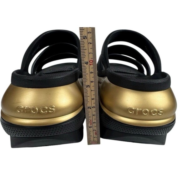 Crocs Mega Crush Women 11 Men 9 Black & Gold Triple Strap Platform Sandal New - Picture 5 of 9